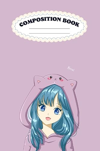 Kawaii Kitty Composition Notebook For Writing, School, Studying, Work, Notes, Creativity, Brain Dump, Reflection (180 pages, "6 x 9")