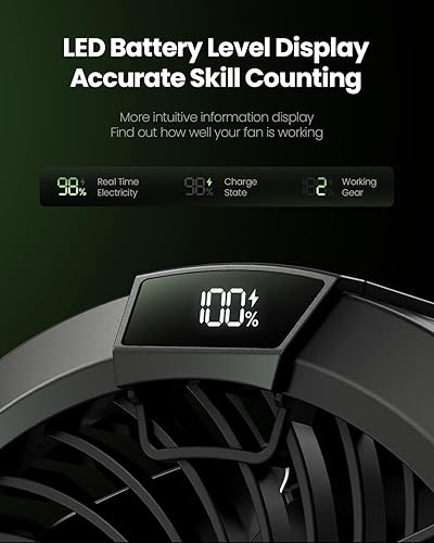 Miniatura 6 de Gaiatop Ventilador portátil de campamento con linterna LED, pantalla de alimentación de rotación de cabeza de 360, gancho colgante para tienda, 3