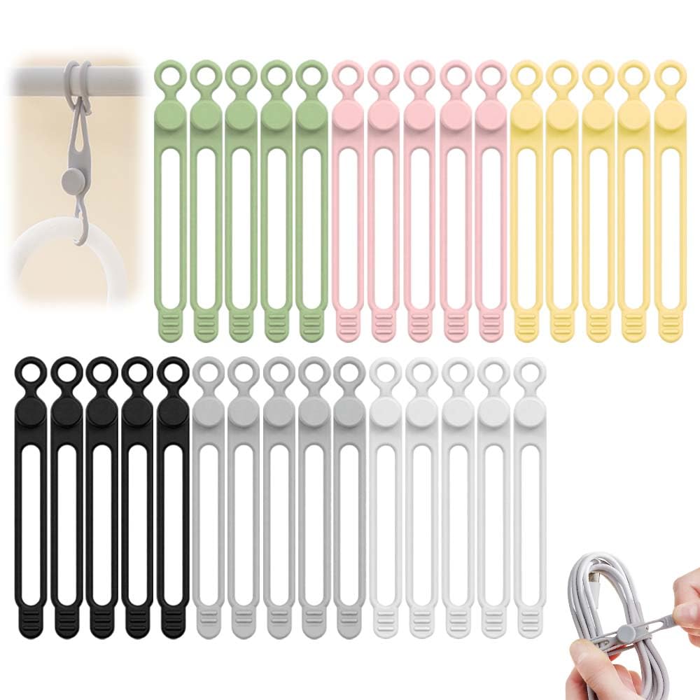 Qaoneay 30Pcs Data Cable Organizer, 2025 Upgrade Silicone Headphone Organizers, Reusable Management, Multipurpose Elastic Cord For Bundling And Fastening (6Pcs)(30Pcs)