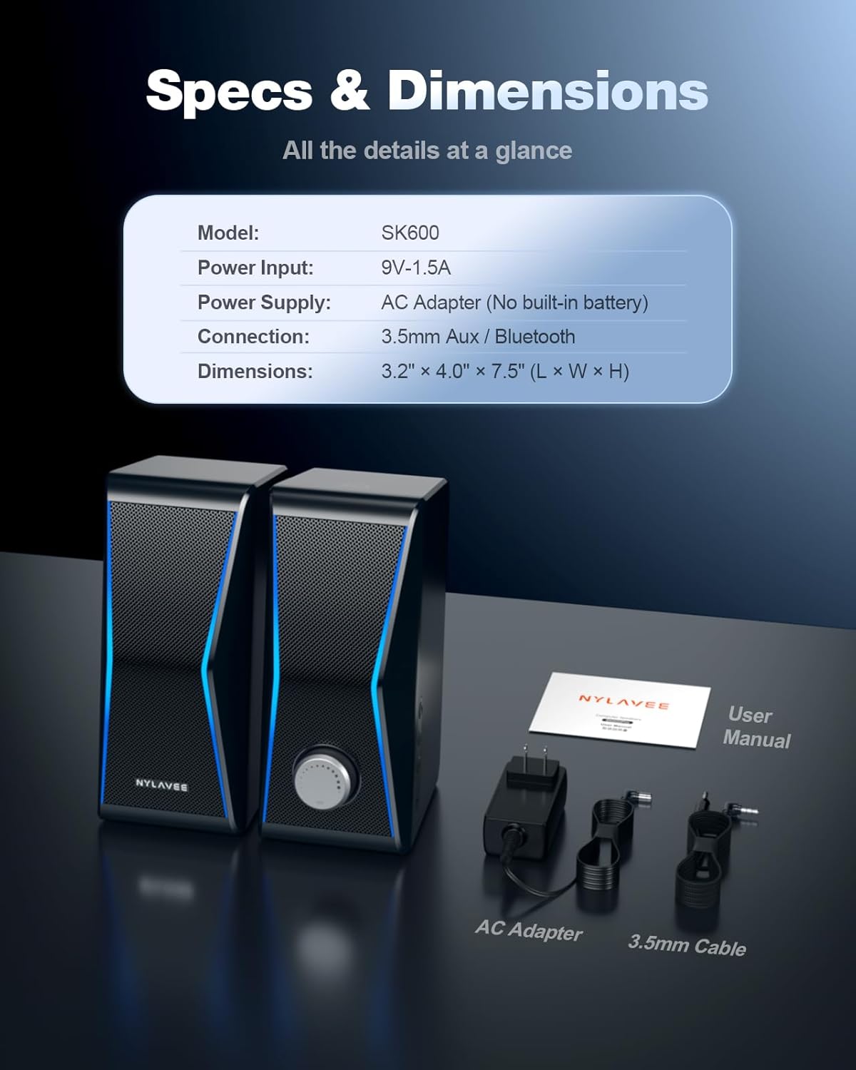 Nylavee Computer Speakers for Desktop PC, 14W AC Powered PC Speakers with Bluetooth & 3.5mm AUX, Hi-Fi Stereo Speakers for Monitor & Laptop, with EQ Modes and Ambient Lights for Home Office and Gaming - Image 7