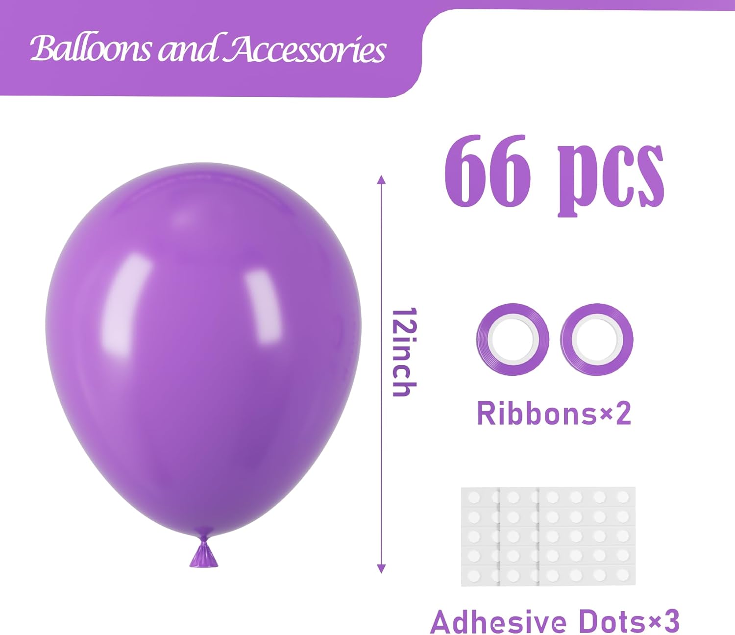 Purple Balloons, 66pack 12inch Purple Latex Party Balloons for Halloween, Graduation, Wedding, Birthday, Baby Shower, Anniversary, Valentine's Day Party Decorations - Image 2