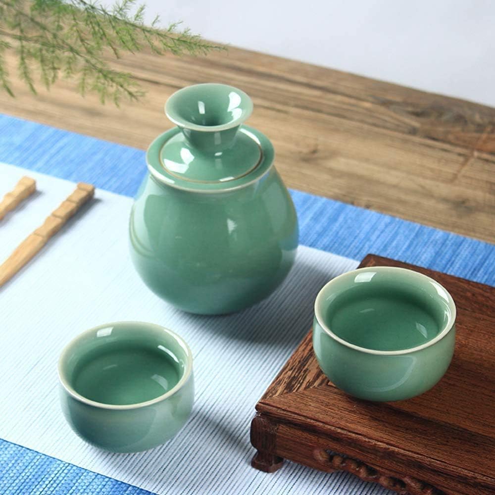 Sake Set 4 Pieces Elegant Celadon Wine Glasses with Gift Box Include 1 Pc Sake Pot 2 Pc Sake Cups 1 Pc Warmer Pot for Cold/Warm/Shochu/Tea Best Gift