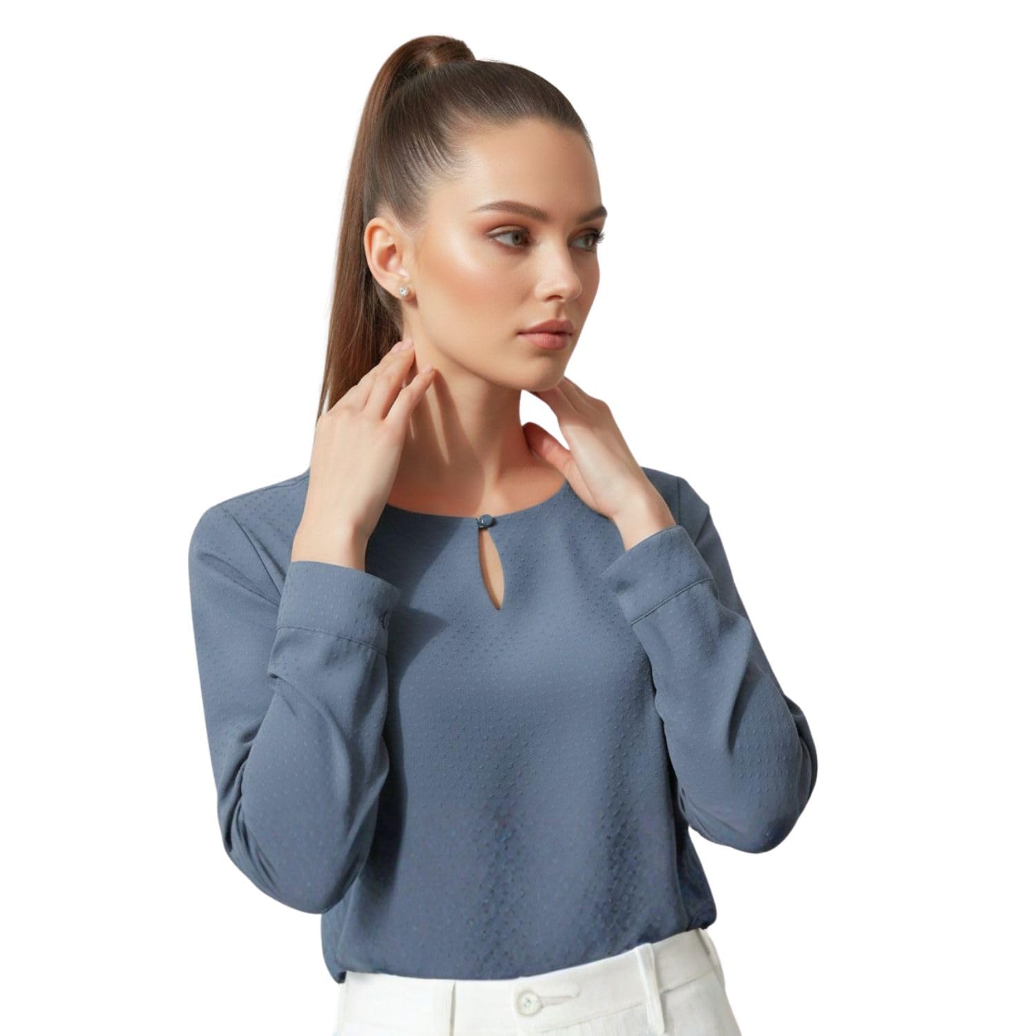 blacksmith Long Sleeve Key Hole Neck Formal Office Shirt for Women | Women Stylish Western Tops-picture-39