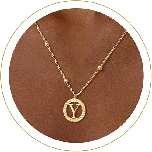 LOVELUCK Initial Necklaces for Women,14K Gold Plated Initial Y Pendant Necklace 