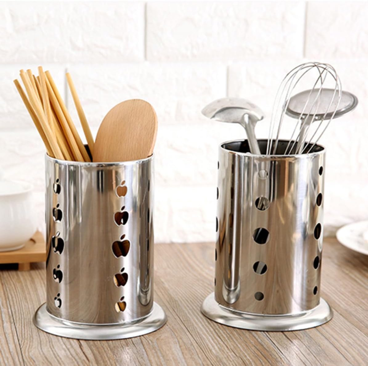 Chopsticks Holder with Drain Holes Stainless Steel Utensil Organizer