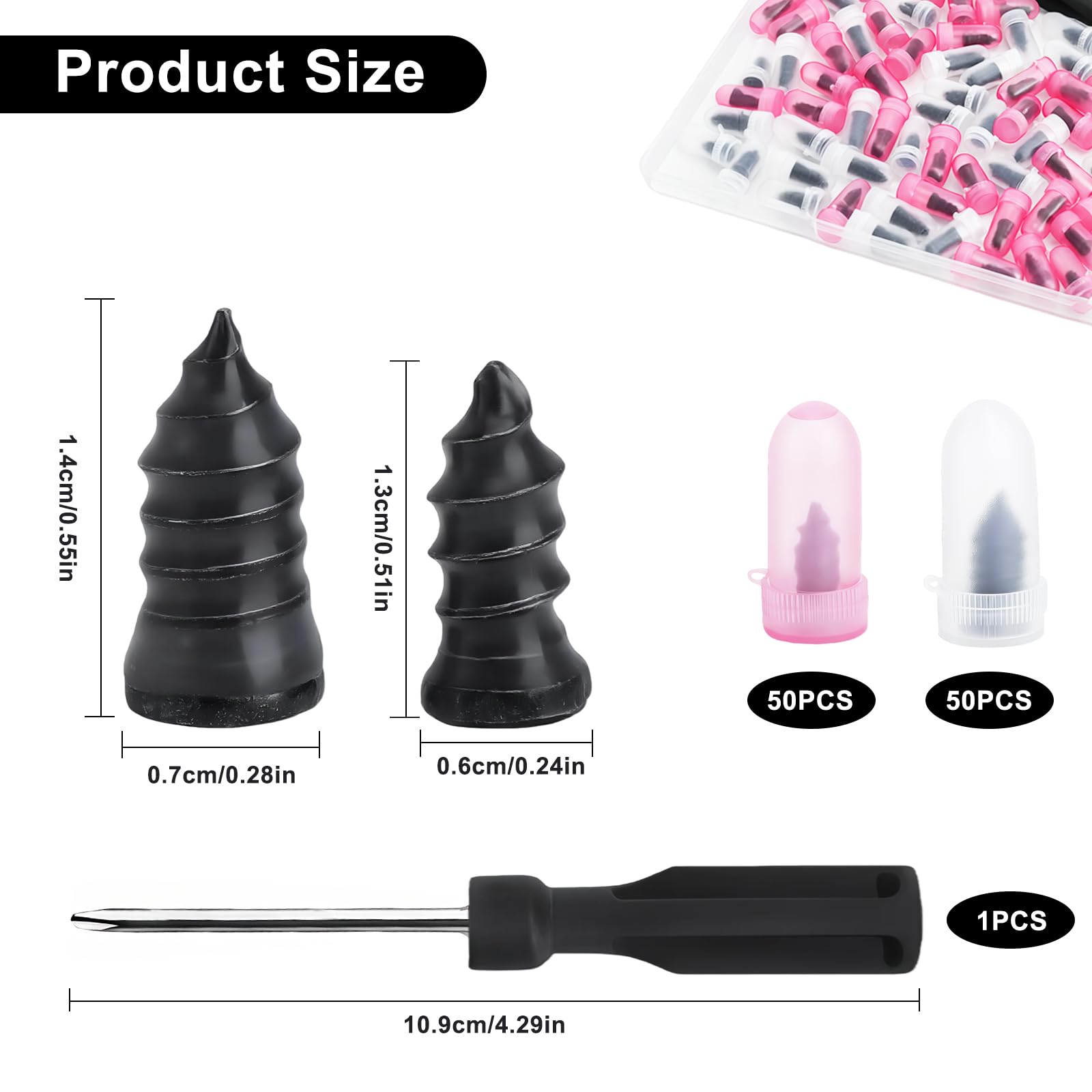 Kit de reparación de neumáticos para coche, 100 unidades, en 2 tamaños (35 + 35 L) con destornillador, sin cámara para coche, moto, SUV, camión, caravana, kit de emergencia contra pinchazos - 3