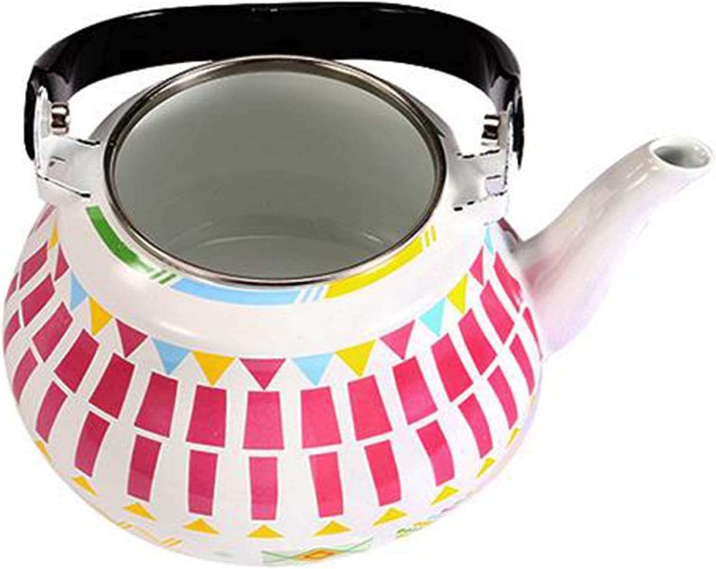 Whistling Kettle Tea Kettle Enamel Tea Kettle with Steel Handle Geometric Pattern Pear Shape Cold Kettle Gift Tea Pot Home Tea Set 2.0L Teakettle Teapot