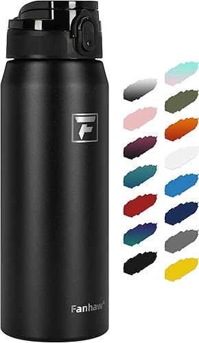 Fanhaw Botella de agua aislada al vacío de acero inoxidable de 24 onzas con tapa antipolvo, para niños, mujeres, hombres, a prueba de fugas y sudor