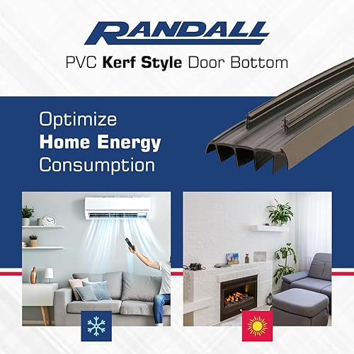 Miniatura 4 de Randall Parte inferior de puerta estilo Kerf de 36  con aletas de vinilo - Burlete de puerta marrón y tapón de corriente, sello de umbral deslizante