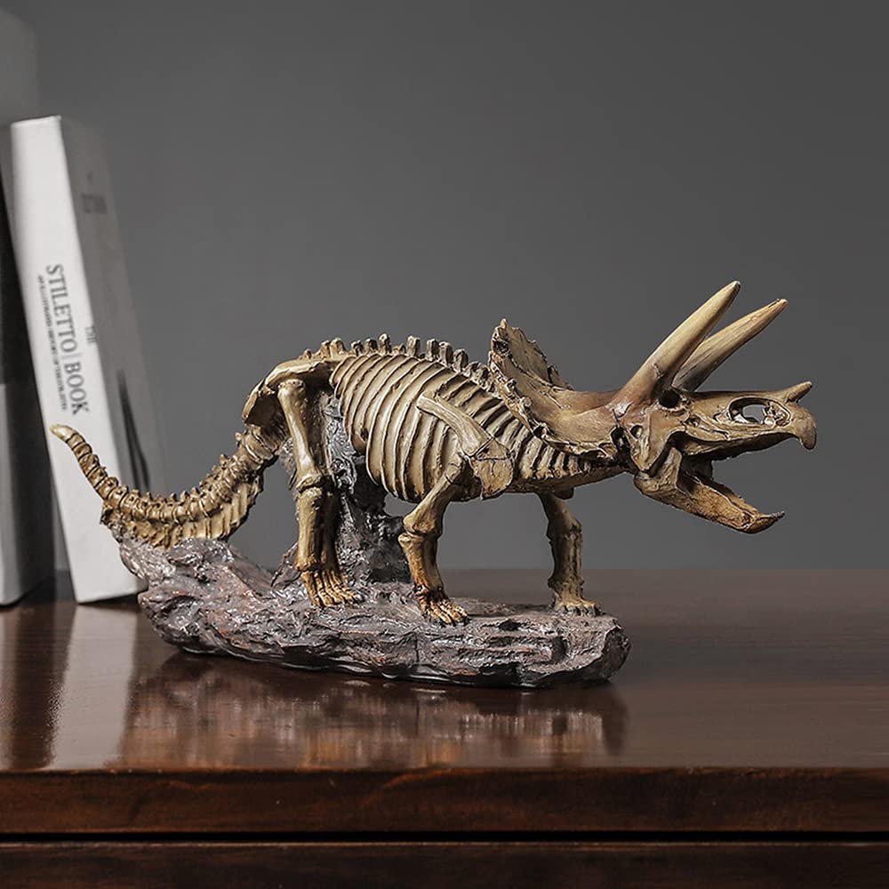 Adornos de estatuas fósiles de triceratops de simulación, escultura creativa de resina fósil de dinosaurio, decoración de escritorio de oficina en casa, decoración de mesa de estantería
