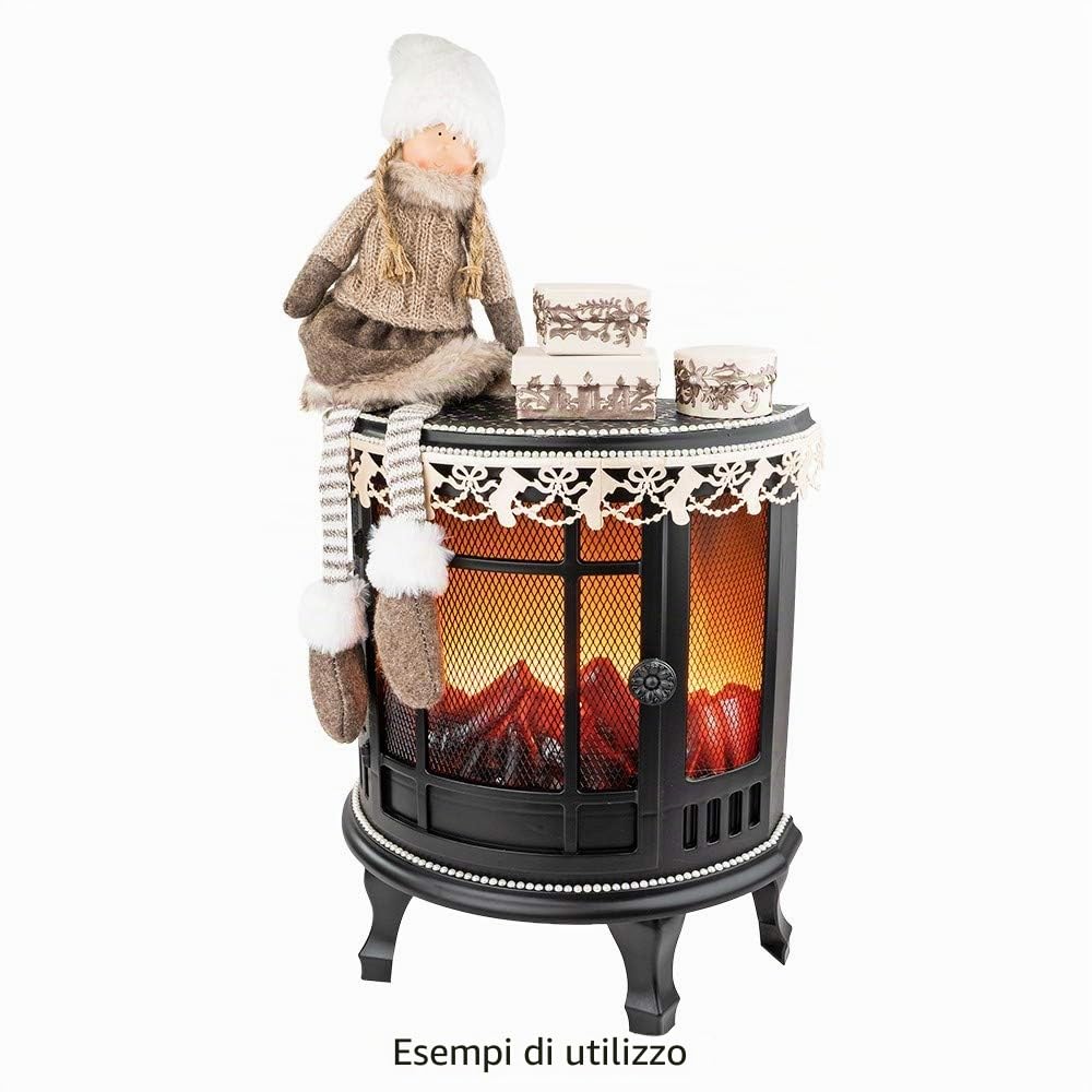 Idee con cuoricino a LED Nostalgia | Camino decorativo Elettrico Funzionamento batteria senza riscaldamento Effetto fiamma realistico 35 x 30 17 cm funzione timer (6 ore on 18 spento)