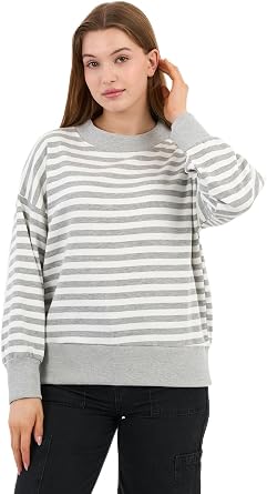 Kad n Bisiklet Yaka  izgili Sweatshirt B24-00248