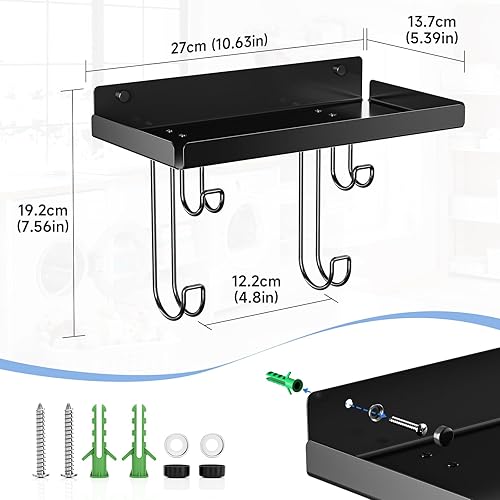 Miniatura 6 de Soporte para tabla de planchar montado en la pared, soporte de hierro negro para lavandería, colgador de pared de metal con estante de