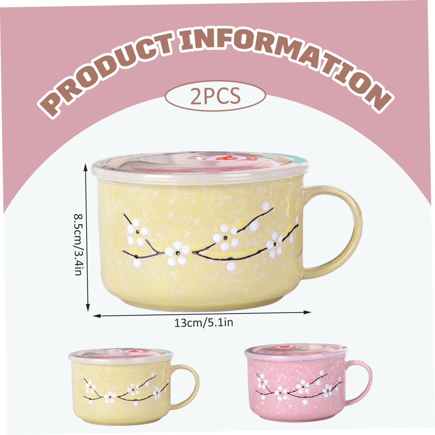 2 uds tazones de sopa con asas taza de sopa de cerámica para microondas de 800ml con tapa para viajes de ensalada de cereales y fideos Ramen