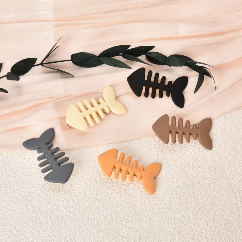 Fish Bone Hair Clips Cute Fish Shaped Hair Barrettes for Women Girls Geometric Hairpins for Short Long Hair Accessories Fishbone Alligator Hair Clips for Teen Girls 5 PCS image 4