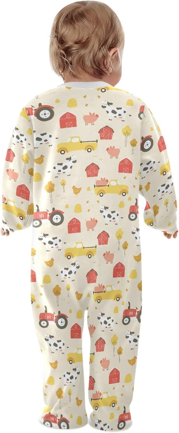 Baby Girl Boy Footie One Piece Sleep Play Zip Outfits, Countryside Farm Animals Tractor House 18-24 Months