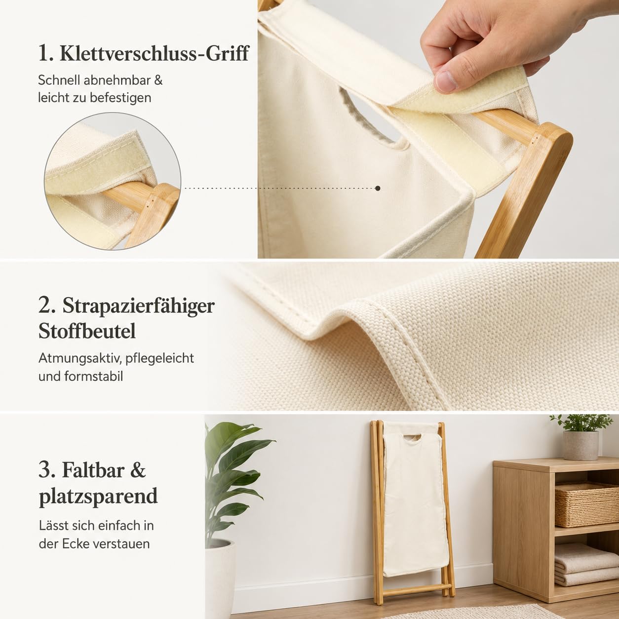 Zedelmaier Bambus-Wäschekorb 66L Laundry Baskets mit Herausnehmbarem Innenbeutel Wäschekorb aus Bambus Faltbare Wäschekörbe Praktischer Wäschesammler für Schlafzimmer & Waschküche