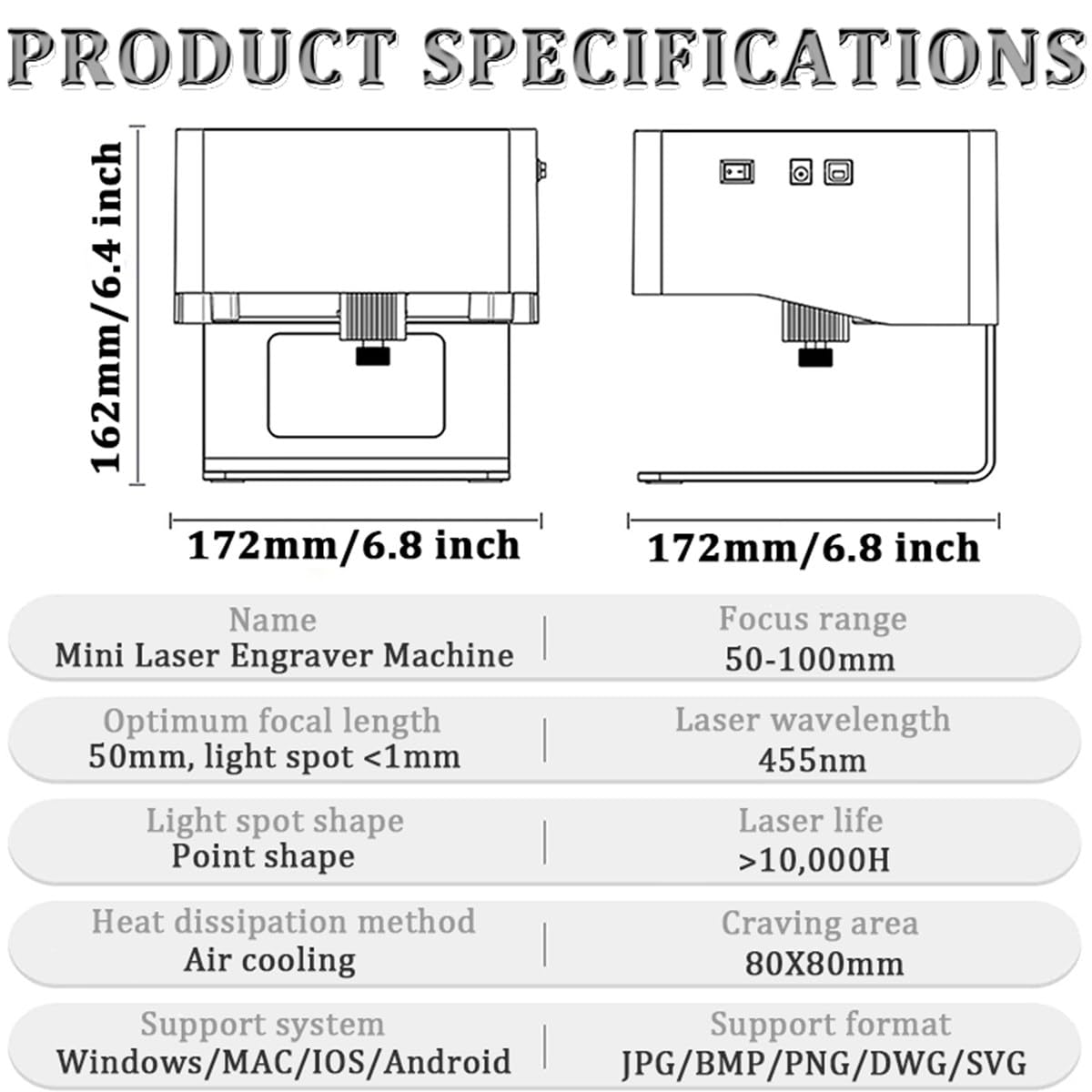 Grabador láser de 3 W, minimáquina de grabado portátil de escritorio para madera, plástico, cerámica y vidrio con filtro de humo y control por aplicación de computadora o teléfono móvil