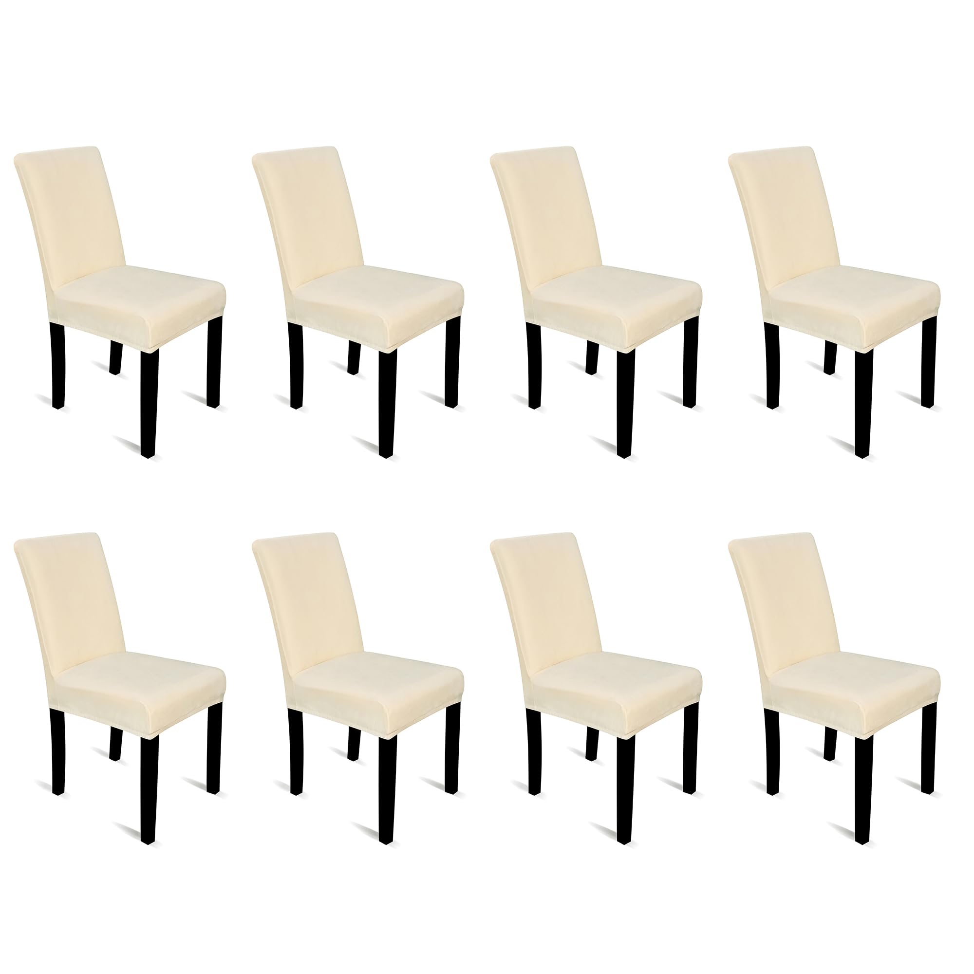 Trimming Shop Velvet High Back Dining Chair Covers, Beige, Pack of 8