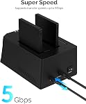 SABRENT 2 Baie USB C Station d'arrimage du disque dur, SSD HDD 2.5 3.5 de pouce SATA case Dock, Externe SSD Pièce jointe, Adaptateur d'alimentation, clonage hors ligne, LED Indicateur, sans outil, câbles USB-c inclus (EC-CH2B)