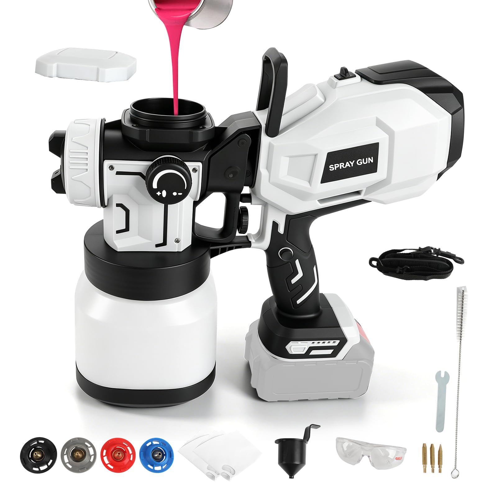Akumulatorowy rozpylacz do makita 18 V, elektryczny ręczny pistolet natryskowy HVLP z 4 dyszami, 3 wzory, zbiornik 1200 ml, do mebli domowych, ogrodzenia, tarasu, malowania, bez baterii