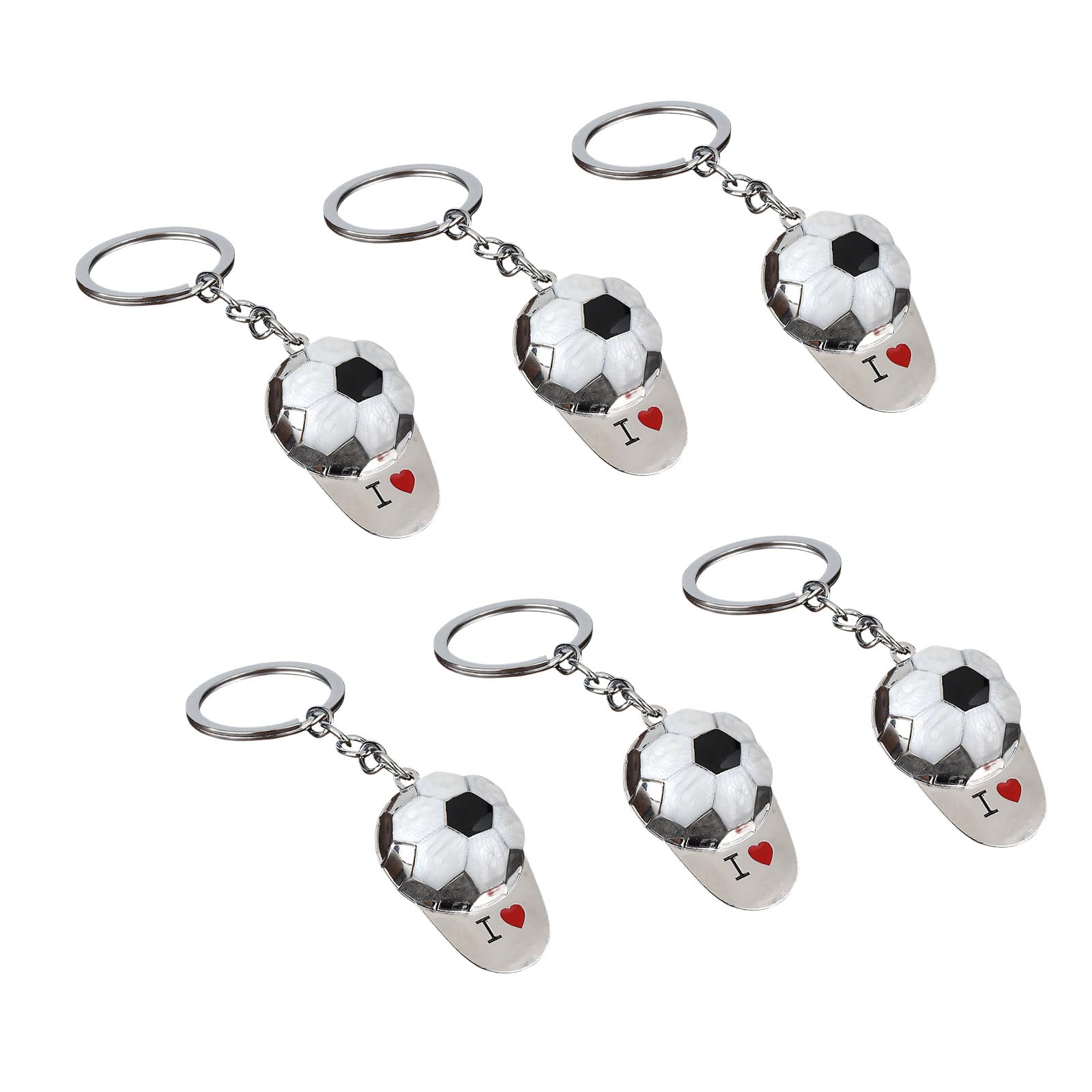 ZEPFJHE 6PCS Soccer Themed Rings Zincs Alloy Football Keychains Memorabilias for Sports Enthusiasts and Event Football Keyring