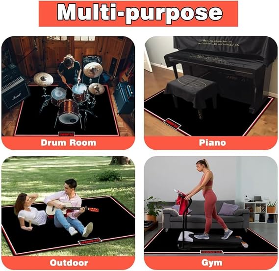 Drumming Drum Rug, 120 x 180 cm Drum Mat Non Slip Soundproof, Indoor & Outdoor Drum Carpets for Drummers, Electronic Drums Set Practice Music Rug for Kids,Floor Protection Record Pad for Anti Slip.