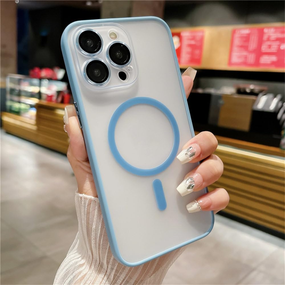 Funda magnética translúcida para iPhone 13 azul sierra 8
