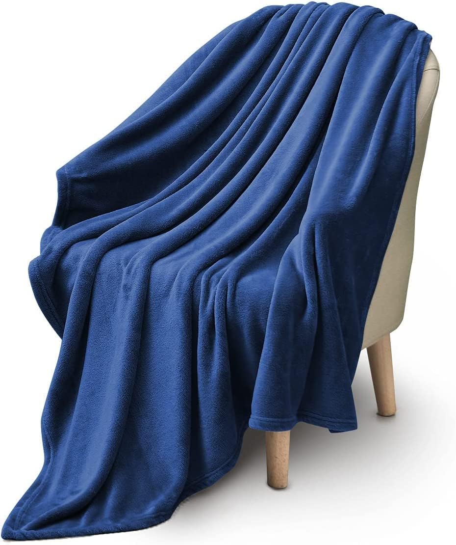 PLDWRV Blanket, Linen Plush Soft Luxury Warm Bed Blanket All Season Plush Light Sofa Blanket, Machine Washable Blanket (Navy Blue, Large (90 ''X90' '))