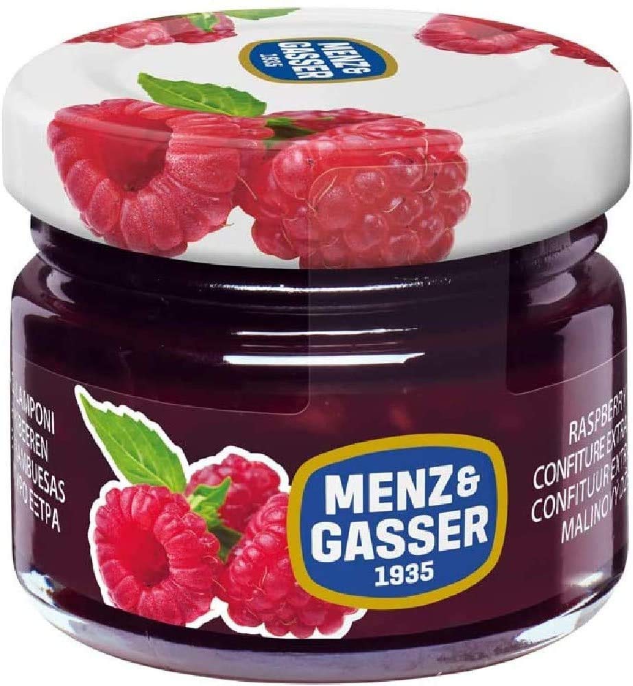 Menz&Gasser - Marmellatine Extra Monodose Assortite 40 Pezzi x 28 Grammi in Barattolini di Vetro Monoporzione. Assortimento di 8 Gusti