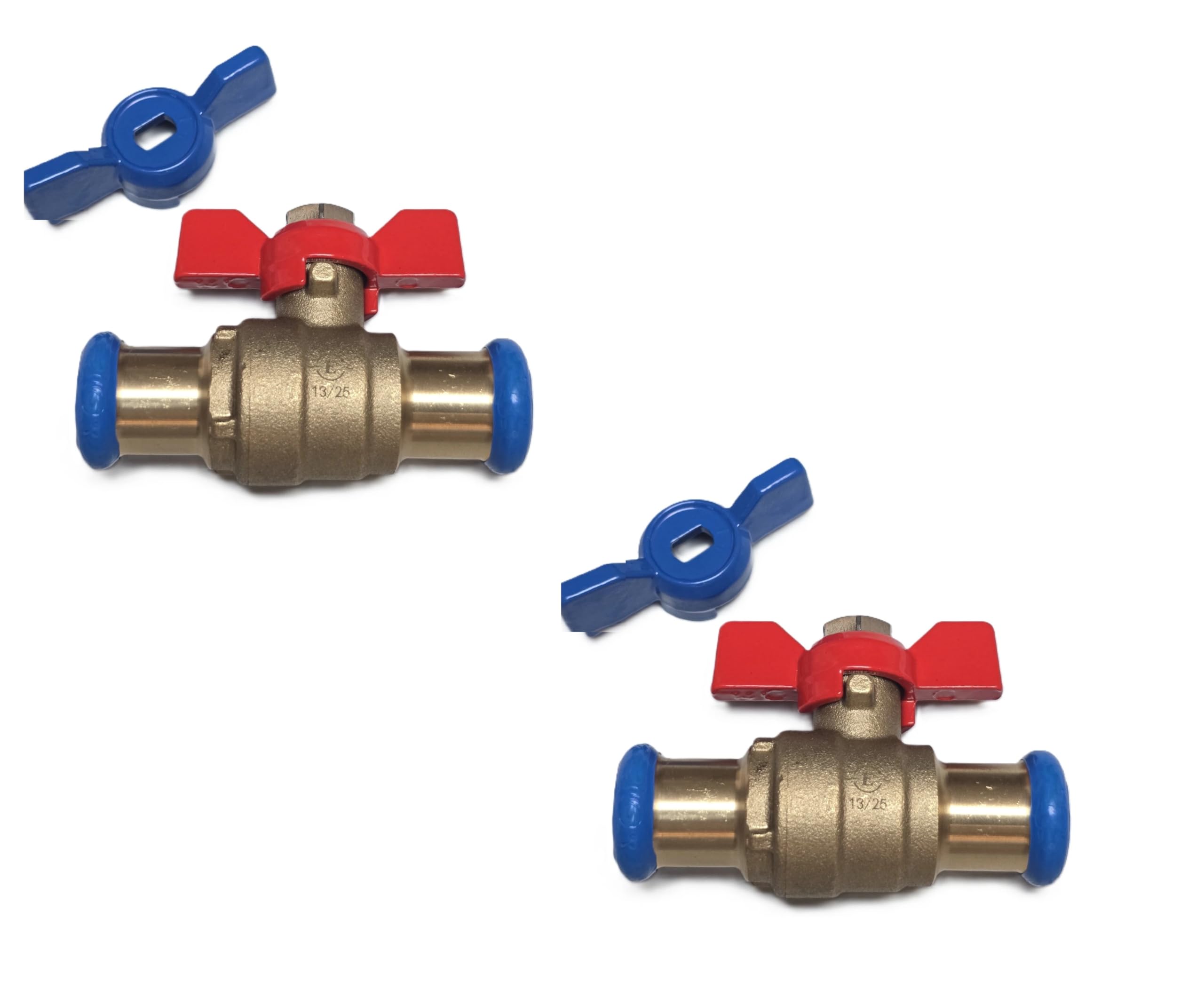 22.5 Team Controls Red/Blue Press-Fit Butterfly Handle Ball Valve 15Mm Full Bore Isolation Valve Wras Approved- Pack Of 2