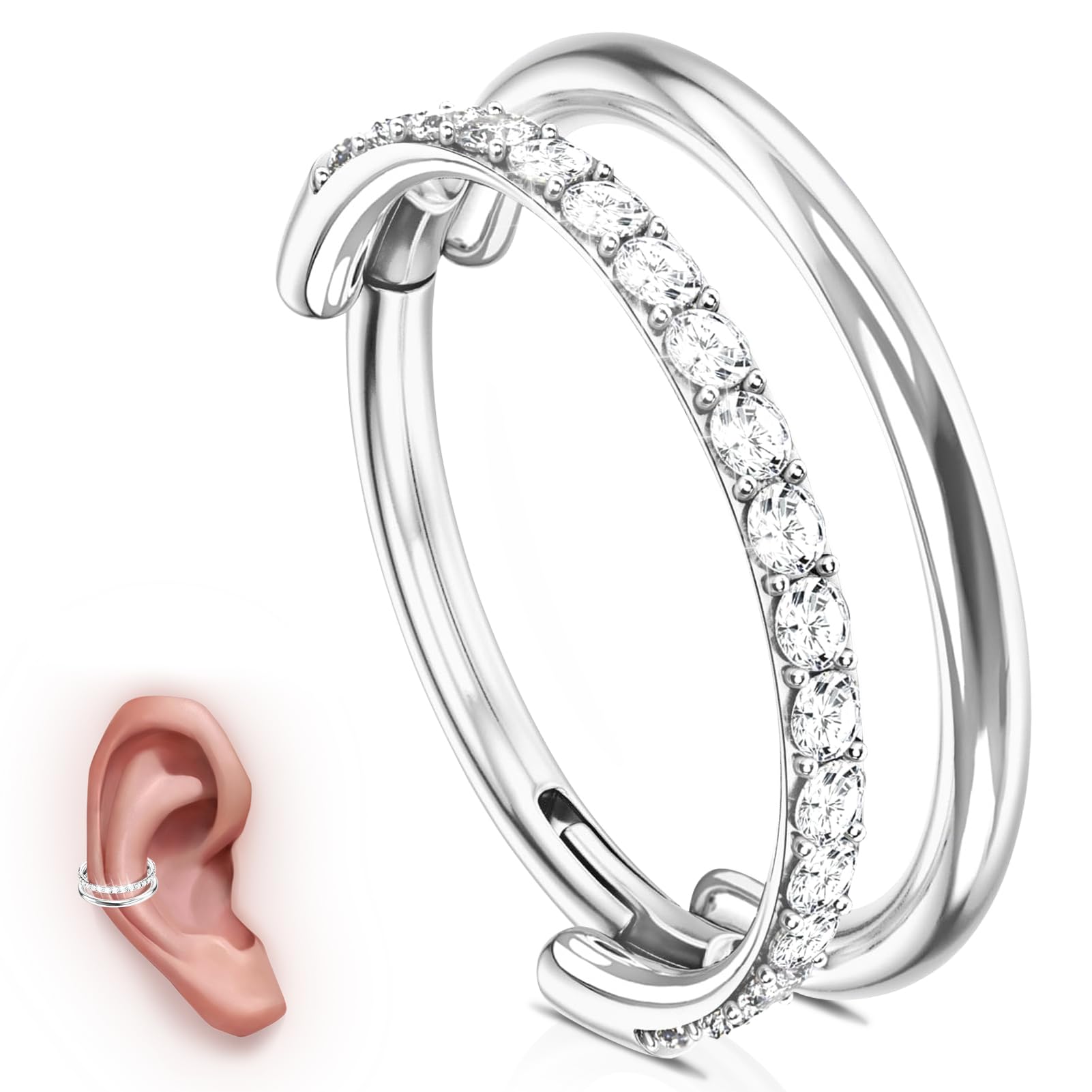 WBRWPG23 Titanium Cartilage Earring Hoop: Conch Piercing Jewelry Nose Septum Rings Hypoallergenic Hinged Segment Clicker Rook Daith Tragus Earrings