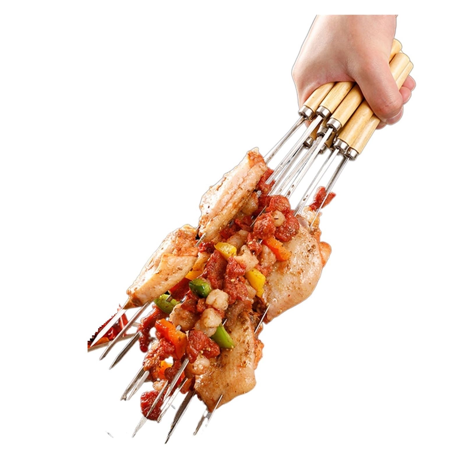 GTHTUHFD Family Skewer Sticks, Reusable Grilling Skewers Set, Stainless Steel With Wooden Handle, Anti-Slip And Wear-Resistant, Bbq Accessories,size_name-100