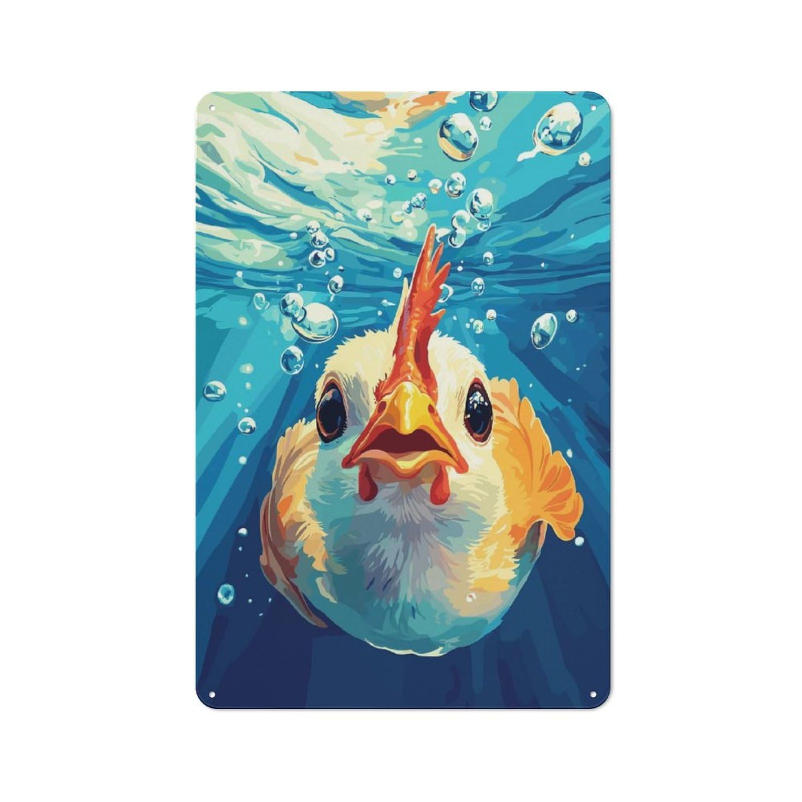 Junmoney Style-11 Tin Wall Plaque 30X20cm With Underwater Chicken For Café Or Restaurant, New Home Wall Decor For Hospitality Interior Collectors