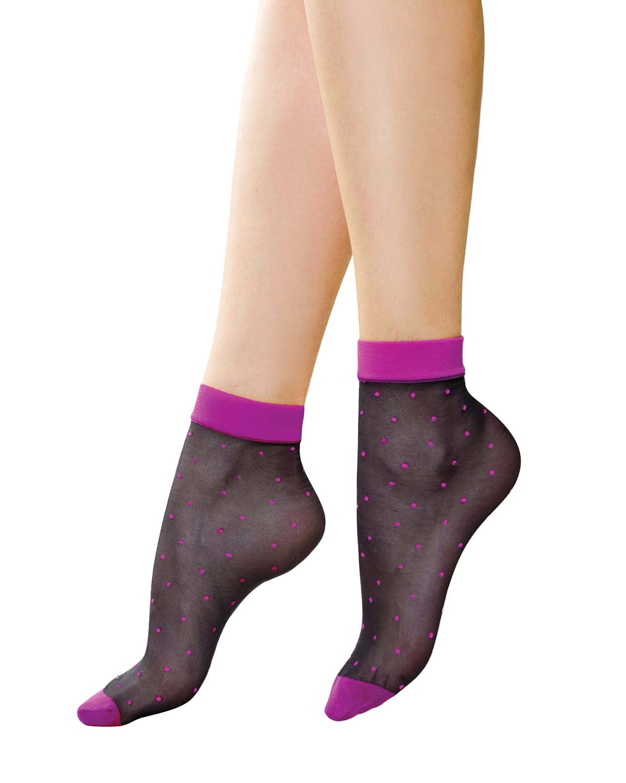 LORES Patterned Fancy Womens Socks Short Sheer Pop Stocking Free-Size 20 DEN, Pois Fuxia