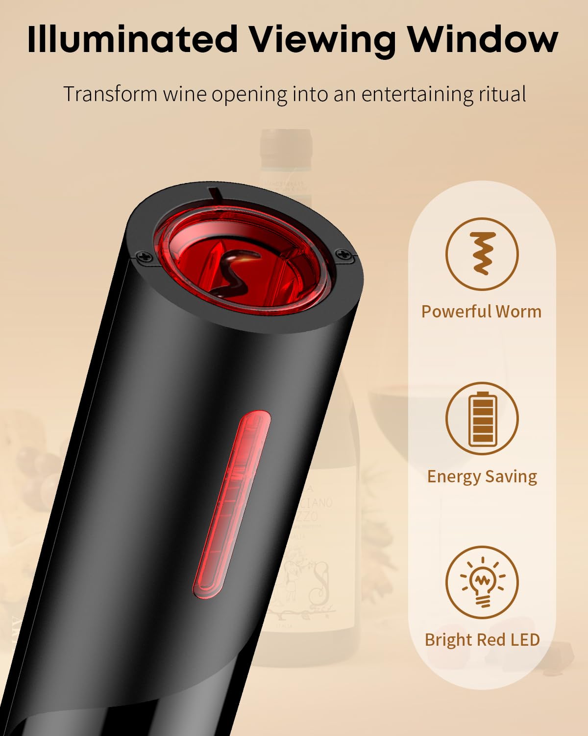 Pawfly Apri bottiglie Elettrico Ricaricabile con Tagliafoglio Cavatappi Automatico USB-C Luce LED Apribottiglie Vino