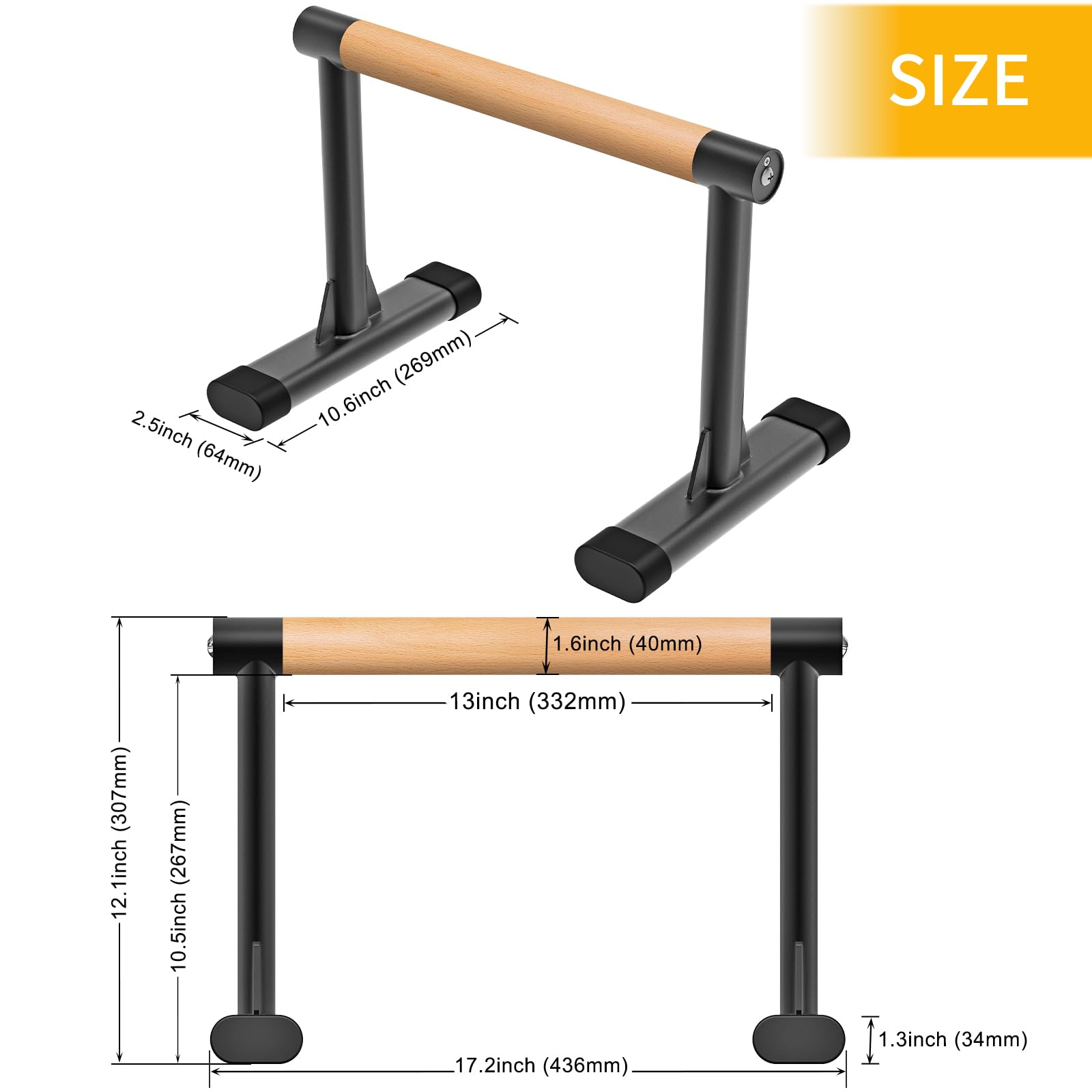 Kipika Parallette Bars für Calisthenics - Push Up & Dip Bar mit Holzgriffen, felsfreie Unterstützung für Handstand, L-Sit & Home Krafttraining, 272.2 kg Kapazität, 30.5 cm Höhe