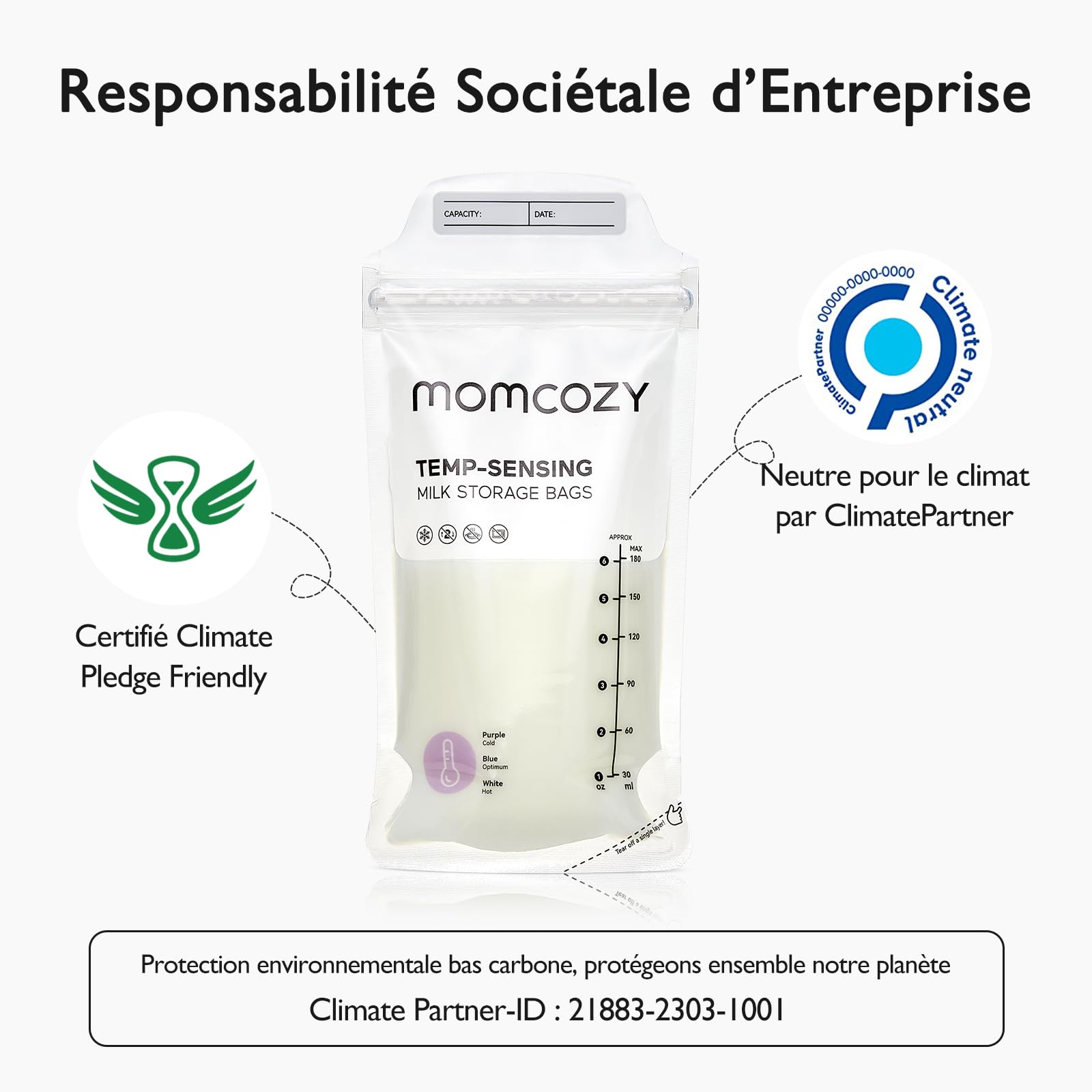 Momcozy Sachets de Congélation Lait Maternel 180mL - Lot de 200 Poches Stériles avec Double Fermeture Étanche | Conservation Hygiénique Allaitement + Stockage Réfrigéré