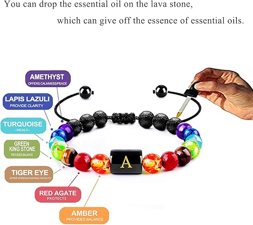 Miniatura 5 de malyunin Pulsera inicial para aliviar el estrés para mujer, pulsera de yoga y chakras para mujeres, pulsera de cristal curativo, pulsera de aceite