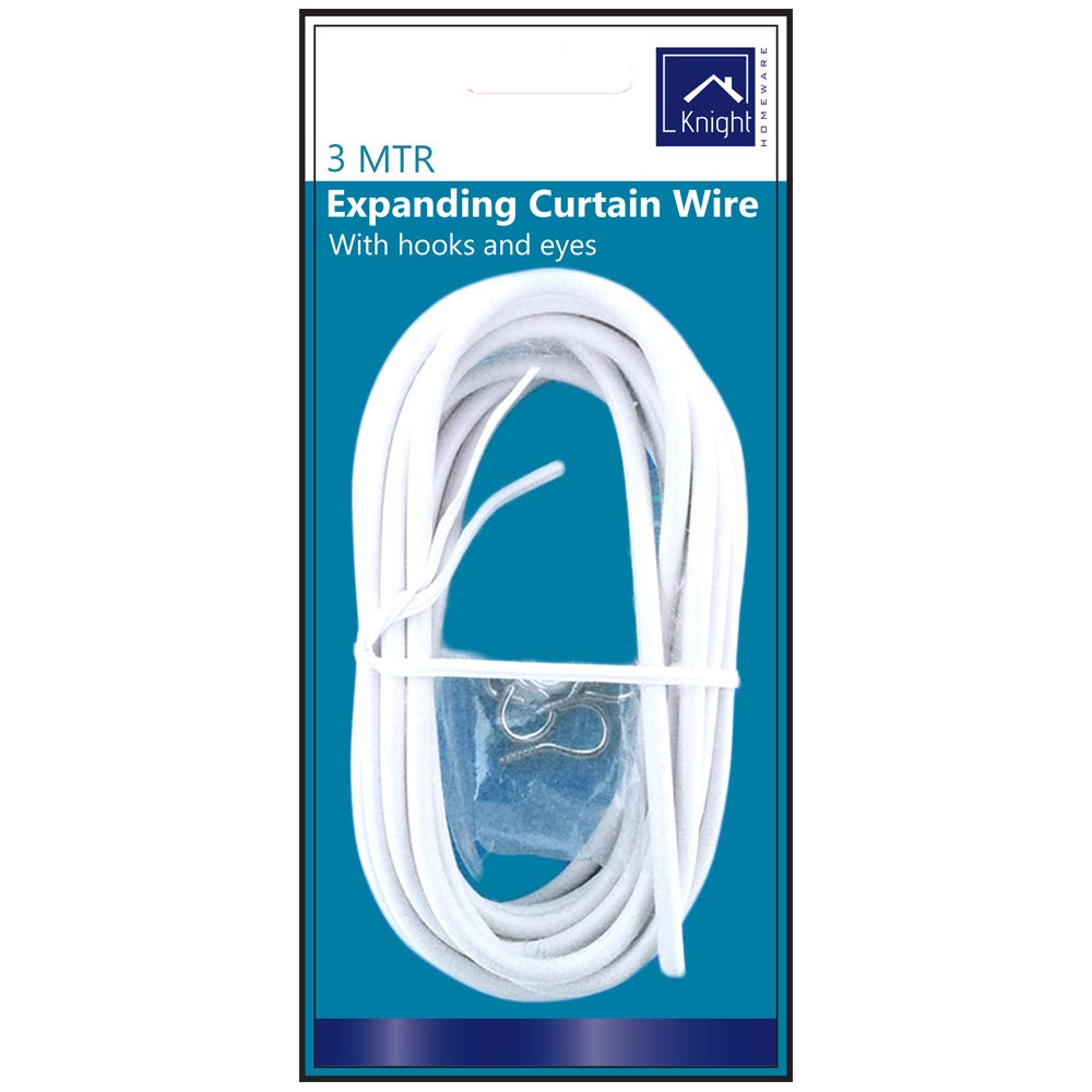 KNIGHT Thick Strong Curtain Wire with Hooks & Eyes, 300cm - White