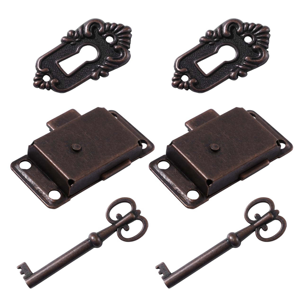 Housoutil Pack of 2 Small Antique Flush-Mounted Lock Furniture Decorative Lock for Jewellery Antique Cabinet Lock Old Lock Replacement Locker Door Lock