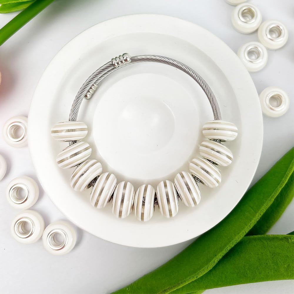 White Strip Large Hole Beads for Jewelry Making140pcs 14mm Rondelle Slide Charm Beads for Bracelet Big Hole Space Resin Pen Beads European Craft Beads for DIY (PT401) - Image 5