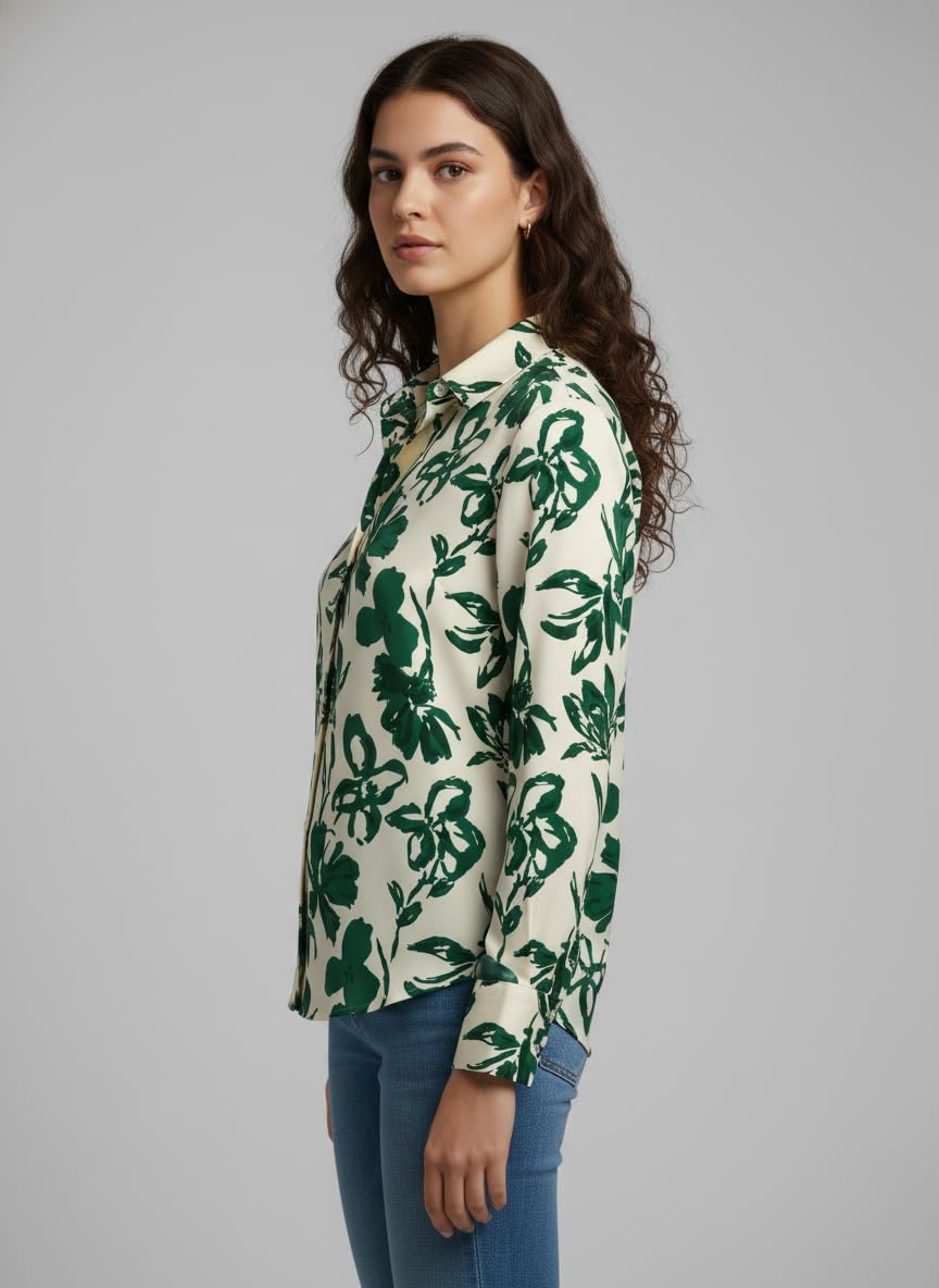 ANNI Designer Bedrucktes Damenhemd aus Baumwollmischgewebe, langärmelig, normale Passform, Hemdkragen, legere Bürokleidung, elegante Western-Kleidung für den Alltag, Hochzeit, Party