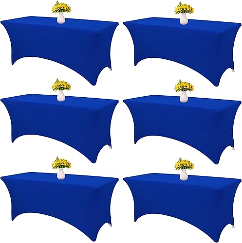 Paquete de 6 manteles de 6 pies color azul rey para mesa plegable rectangular de elastano, funda elástica ajustable resistente a las arrugas,