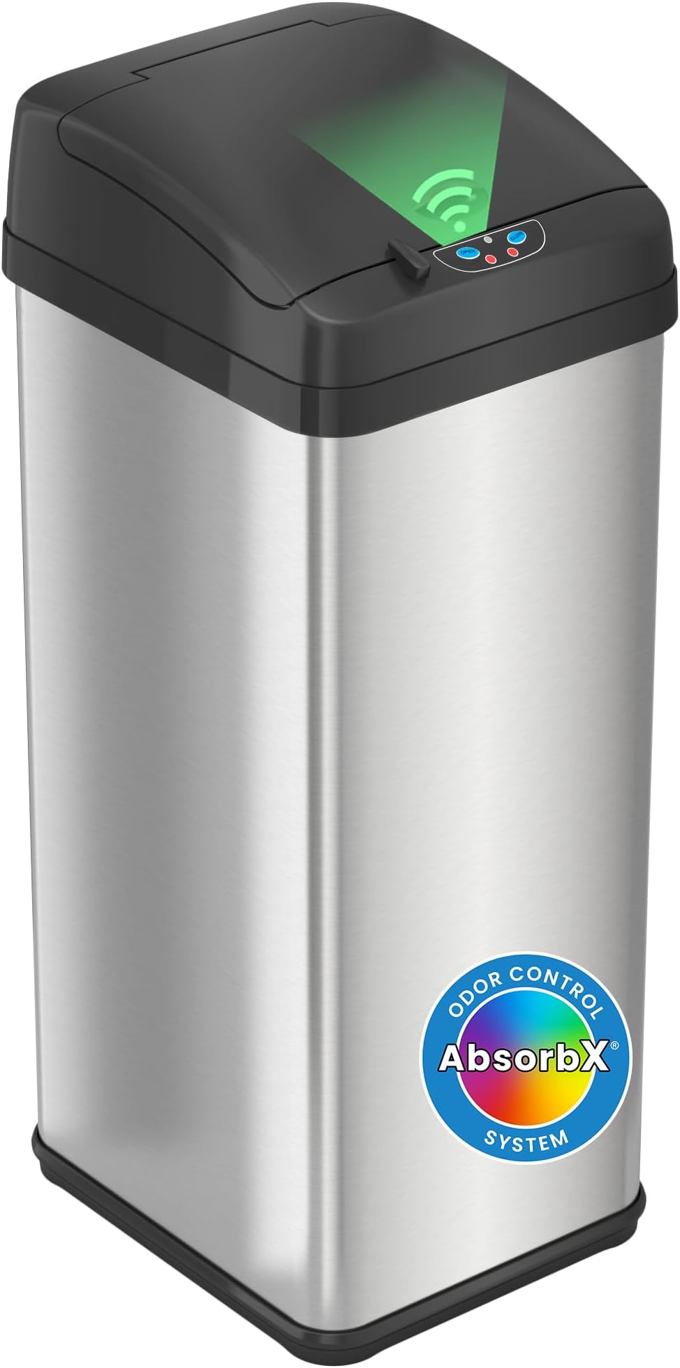 Automatic 13 Gallon Touchless Sensor AbsorbX Odor Control System, Stainless Steel, Extra-Wide Lid Opening Kitchen Garbage Bin, Silver, Brushed Trash can