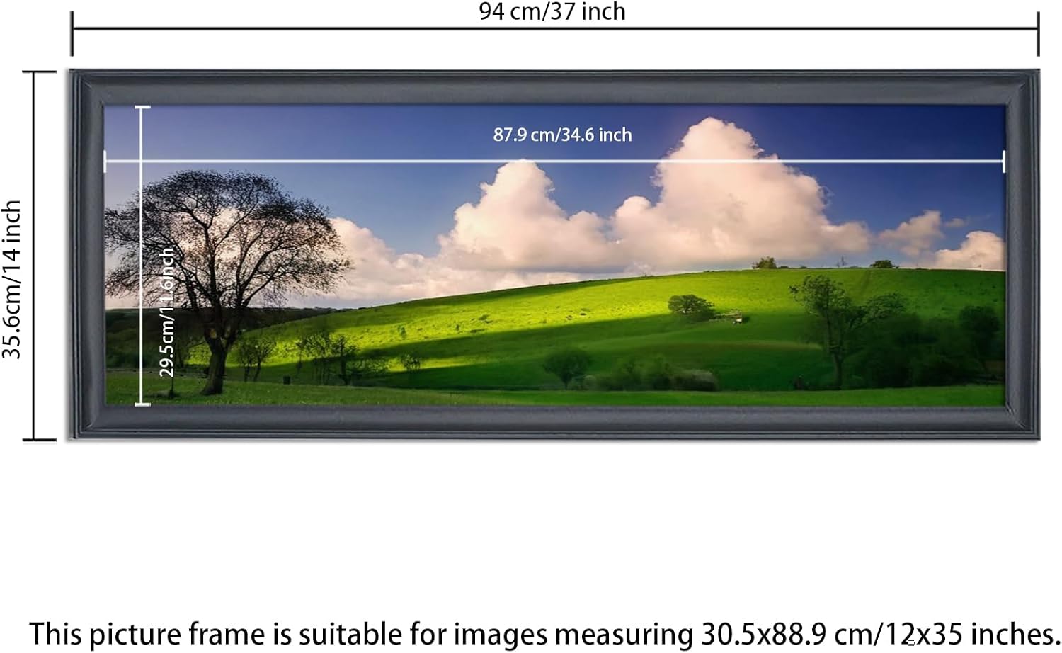 12x35 Picture Frame Solid Wood Panoramica Photo Frame 12x35 inch Poster Frame Painting Frame Black (X23B1235)