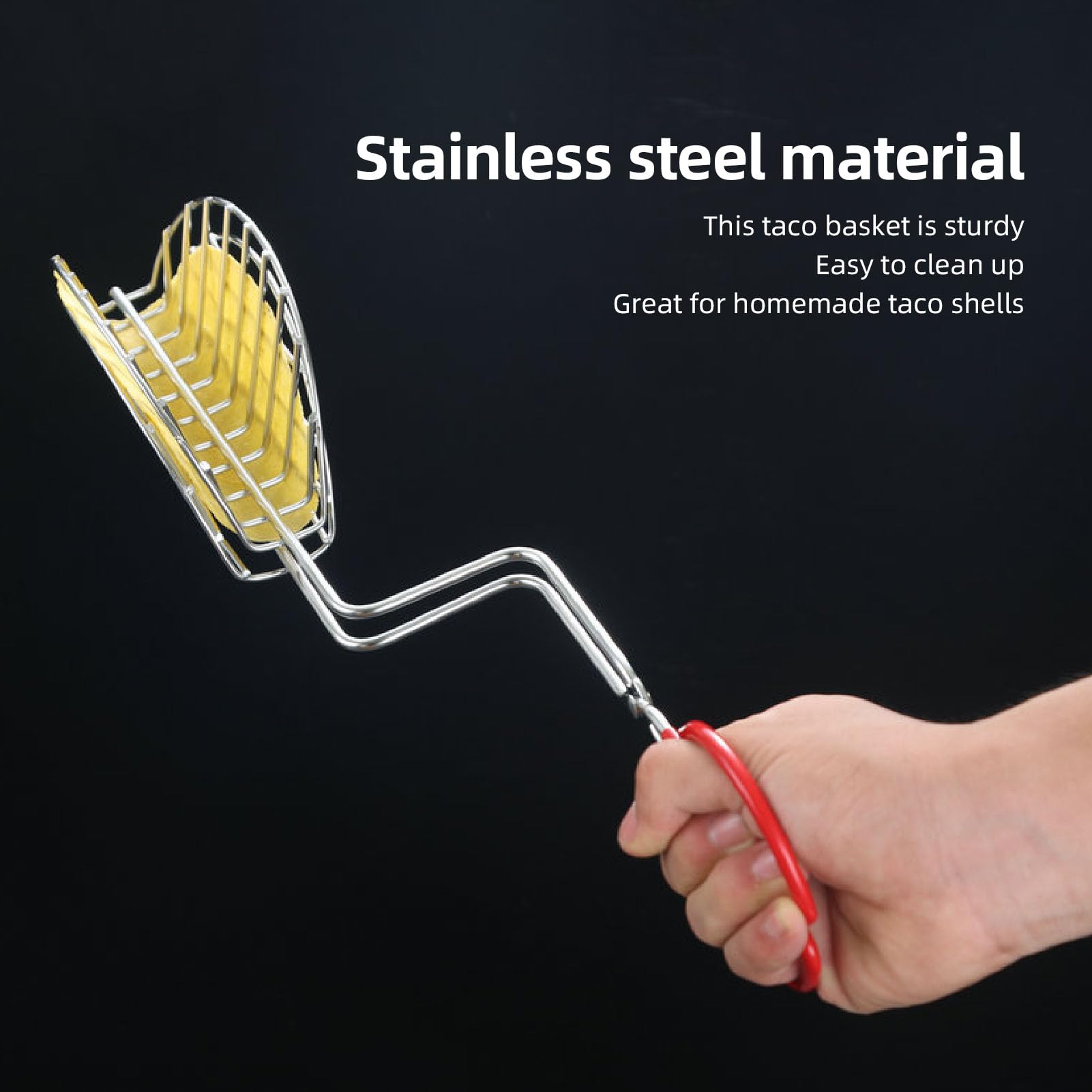 Kitchen Taco Shell Tong, Stainless Steel Taco Shell Tong Press Fried Taco Shells Kitchen Taco Maker Tong with Long Handle for Making Homemade Taco Shells, Premium Taco Holders