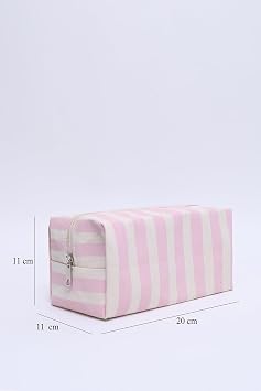 SHAKA Pembe Shk221 Kanvas Kumaş, Tek Bölmeli, Fermuarlı, Çok Amaçlı Seyahat Ve Makyaj Çantası,Pembe