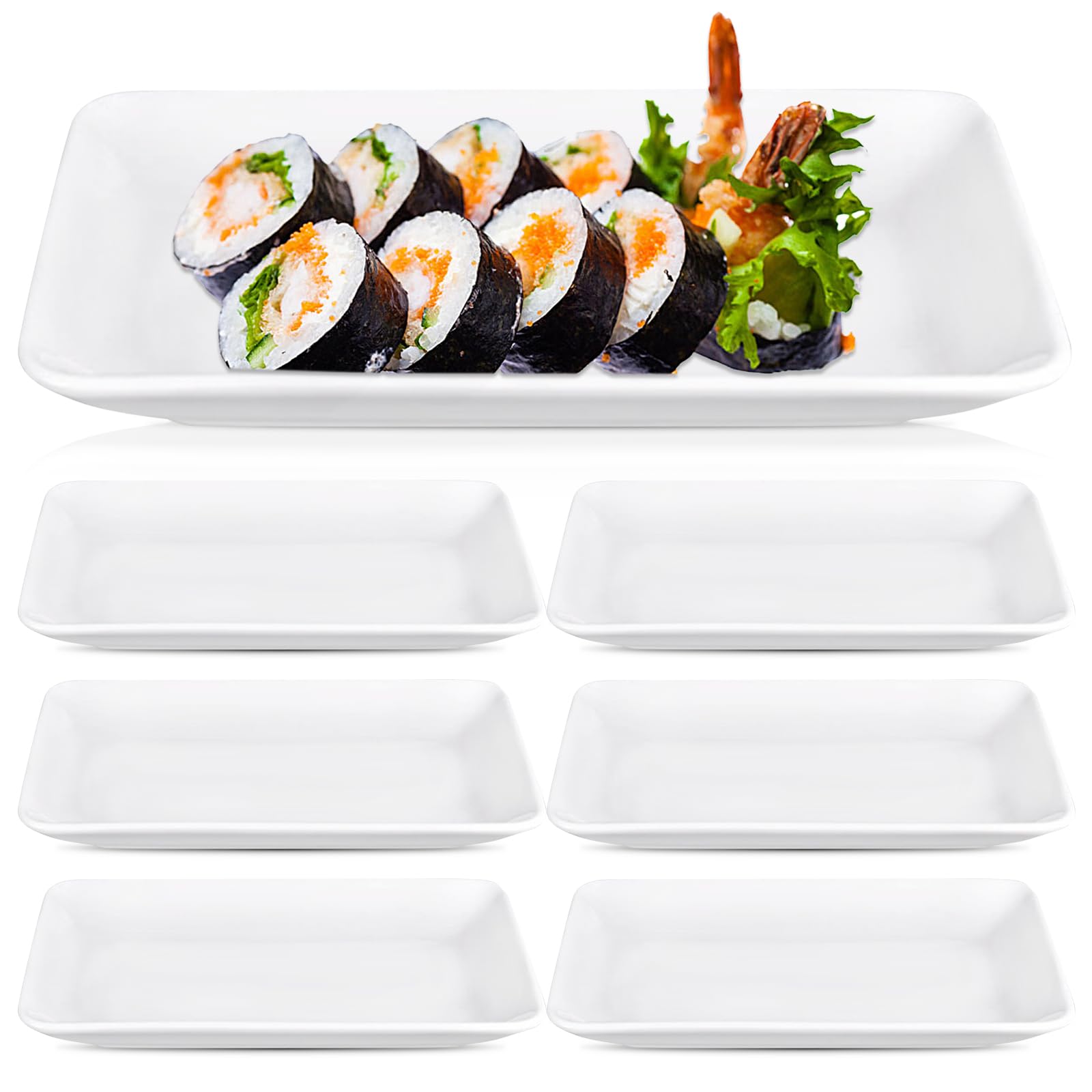 Juego de 6 Platos Rectangulares, 13.5 * 22.5cm Platos de Vajillas, Platos de Porcela para Buffets, Postres, Pasteles, Aperitivos y Entradas, Blanco