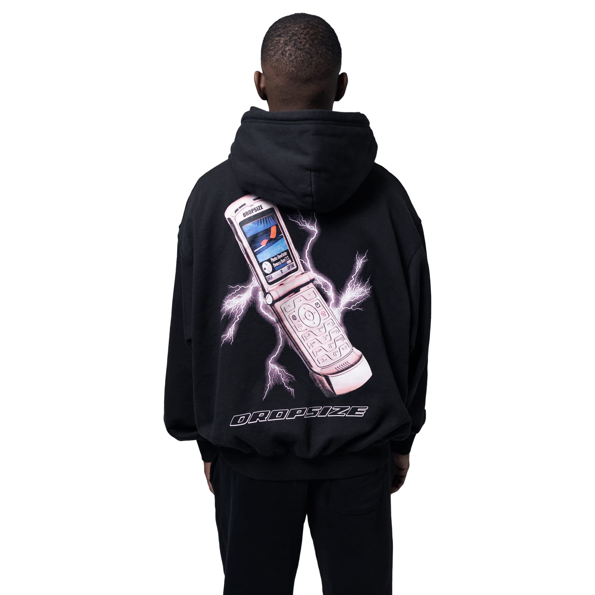 Dropsize Mobile Phone Design - Felpa con cappuccio da uomo in cotone 360 g/m², colore: nero, Nero , XXL